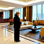 Hotel Lobby - Warm and Inviting**

"A brightly lit, luxurious hotel lobby in Moscow, Russia. Modern design with comfortable seating areas, fresh flowers, and a friendly concierge at the front desk.  Guests are arriving, dressed in stylish but modest winter clothing.  Large windows show a snowy cityscape outside. Safe for work, appropriate content, fully clothed, professional, perfect anatomy, correct proportions, natural pose, high quality."

**