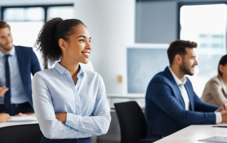 호텔 업계에서의 경력 전환 성공 사례 - A vibrant, modern office environment. A diverse group of young to middle-aged professionals (men and...