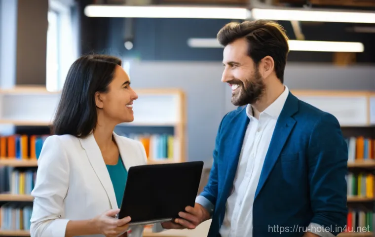 호텔 업계에서의 경력 전환 성공 사례 - A vibrant, modern office environment. A diverse group of young to middle-aged professionals (men and... 호텔 업계에서의 경력 전환 성공 사례 - A vibrant, modern office environment. A diverse group of young to middle-aged professionals (men and...